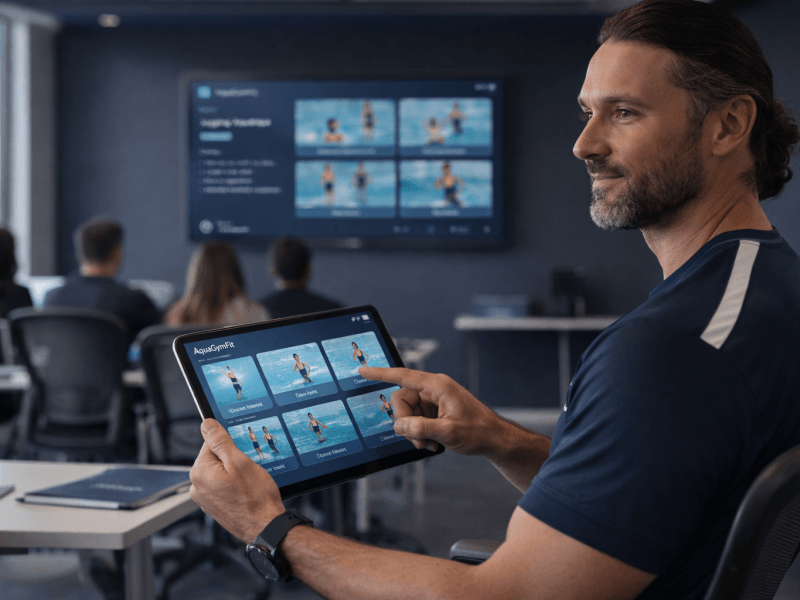 Instructeur aquabike avec tablette