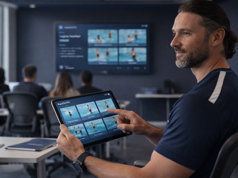 Instructeur aquabike avec tablette